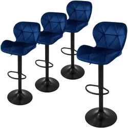 BARHOCKER 4er Set Blau aus Samt höhenverstellbar/drehbar