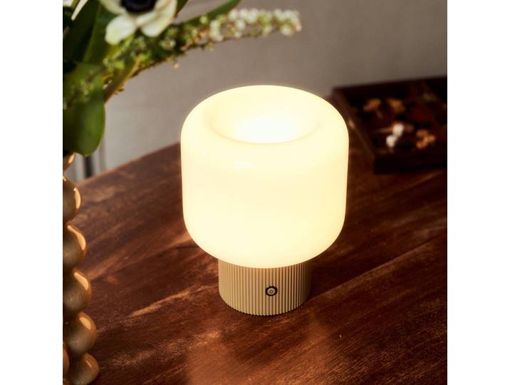 LED Tischlampe Katrin Palme Lucande, dimmbar, creme / amber, für Wohn- / Esszimmer, Glas, Modern