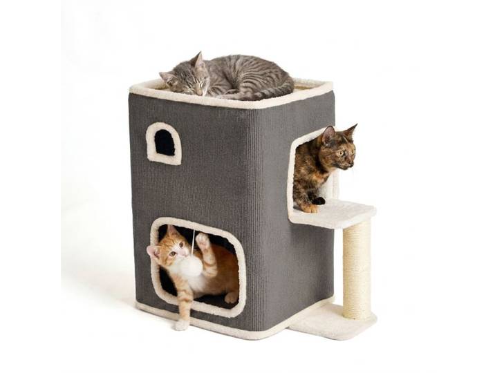 Relaxdays Kattenhuis 2 verdiepingen bal & krabpaal