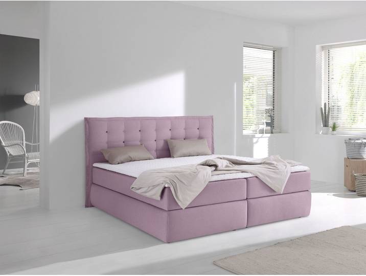 Boxspringbett, Feinstruktur, Rosé, 215×210 cm, Kopfteil Mit 2-Farbiger Flatterbiese, Modern, Inosign