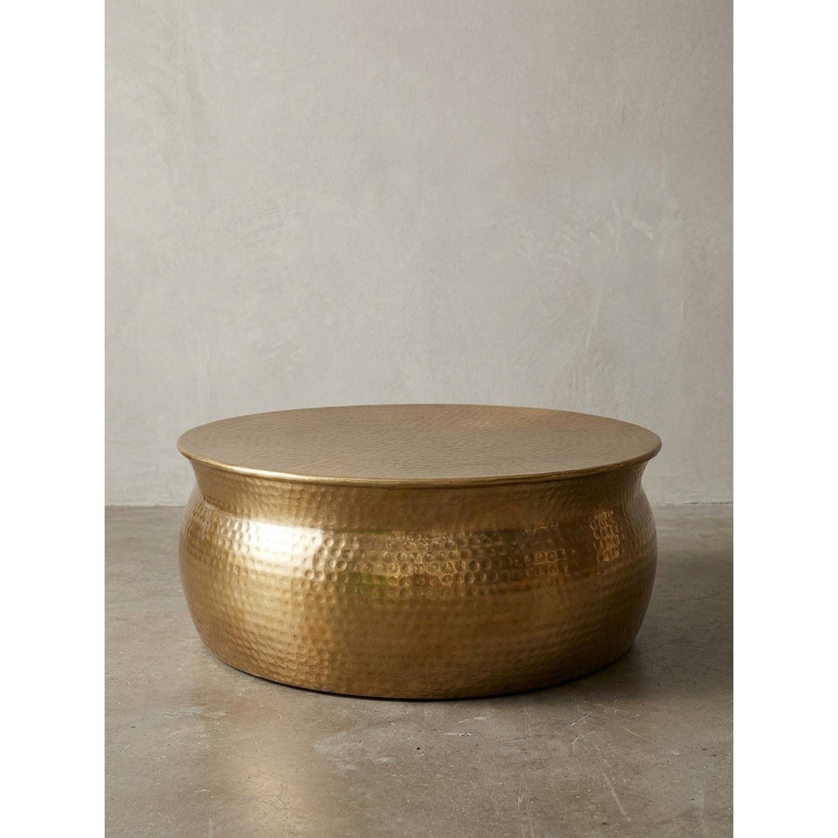 Couchtisch orientalisch rund, flacher Hammerschlag, Metall, Gold 75x75x31 cm