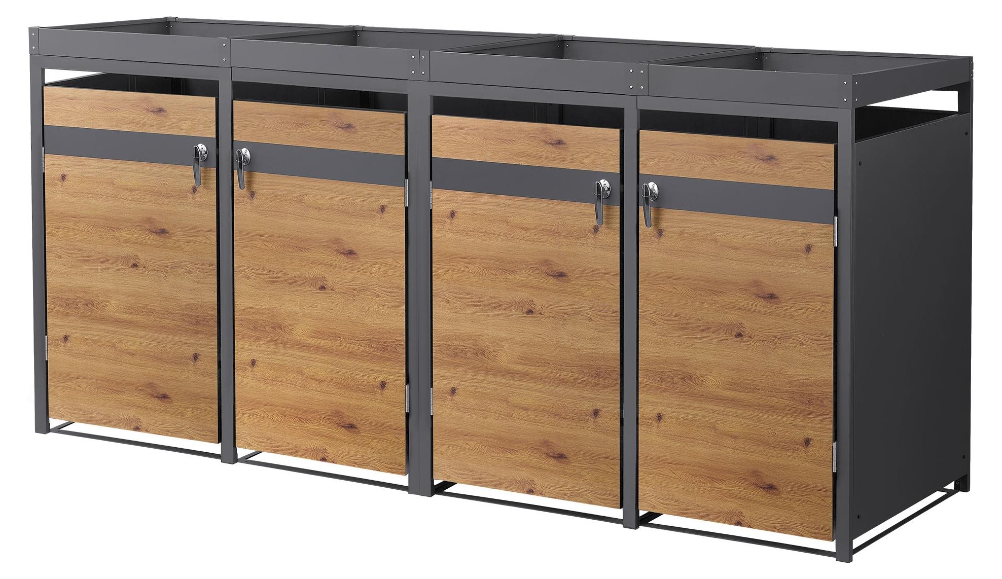 ML-Design Mülltonnenbox mit Pflanzdach für 4 Tonnen 240L 264x80x124 cm Stahl