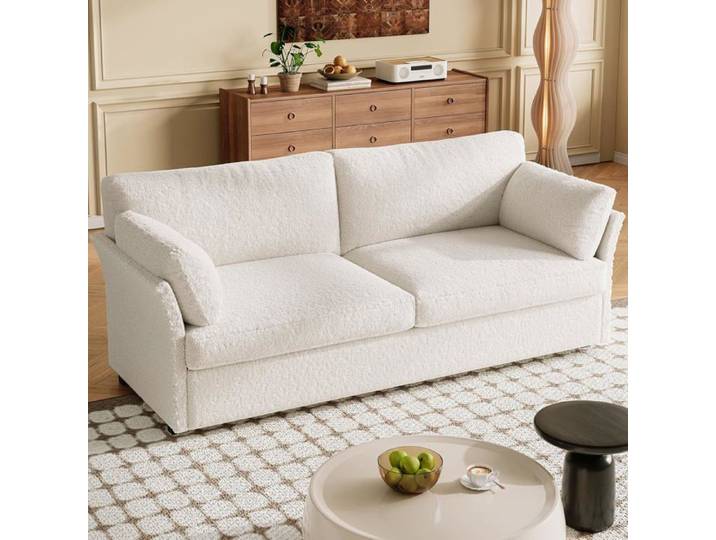 Guyii 186cm canapé 2/3 places Soft et confortable en duvet Teddy meubles de salon design moderne et minimaliste blanc cassé
