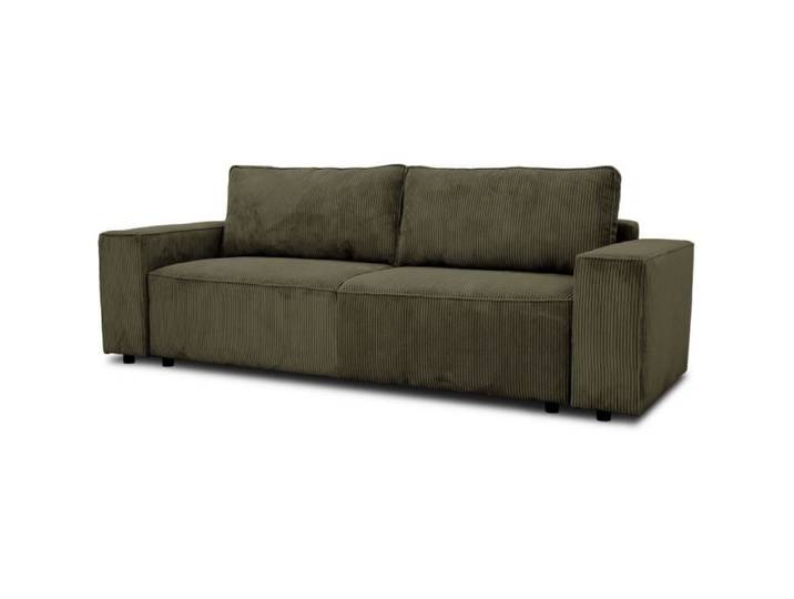 Canapé convertible 3 places - JOSH - Tissu Lincoln Kaki - Coffre de rangement - 239 x 86 x 85 cm