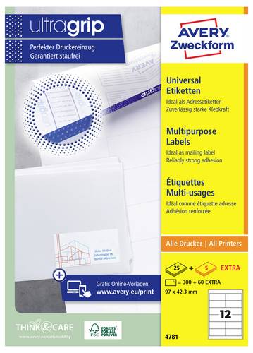 Avery-Zweckform 4781 Universal-Etiketten 97 x 42.3mm Papier Weiß 360 St. Permanent haftend Tintenstrahldrucker, Laserdrucker