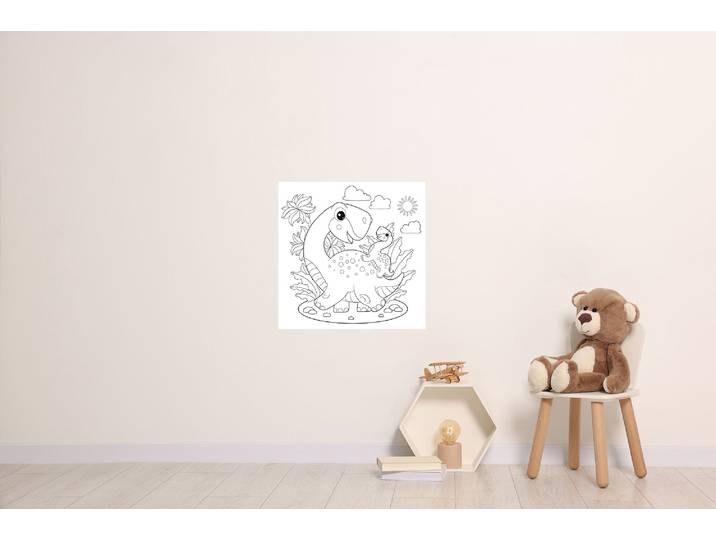 Wandsticker QUEENCE Dinosaurier , weiss (weiß), B:45cm H:45cm, Vinyl, Wandtattoos, Wandsticker, DIY-Wandsticker zum Bemalen