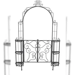 DELUKE Pforte TOKIO mit Rosenbogen Stahl Schwarz 230x28x156cm Eingangstor Eckregalen Gartentor Fußgängertor