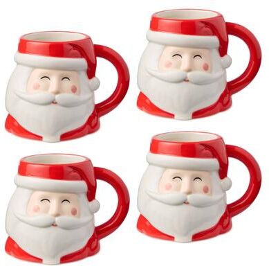 Certified International Christmas Whimsy Santa Set of 4 3-D Mugs 17 oz.