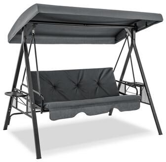 Costway Convertible 3-Seat Patio Porch Swing Chair to Flat Bed with Adjustable Canopy-Gray