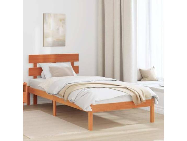 WDGJJFECNMUEHI Massives Kiefernholz modernes Design 90x190 cm Braun Bettgestell mit Kopfteil Massivholz Kiefer Braun 90x190 cm Einzelbett Lattenrost Stabil Modern