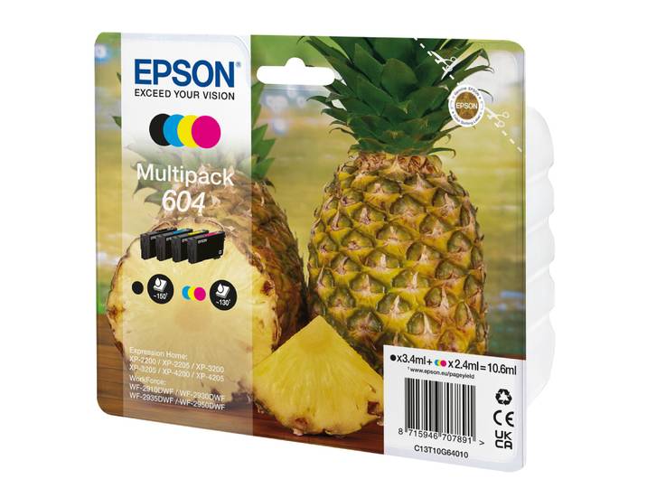 Epson 604, Rendement standard, Noir, Cyan, Magenta, Jaune, 3,4 ml, 2,4 ml, 4 pièce(s), Multi pack C13T10G64020
