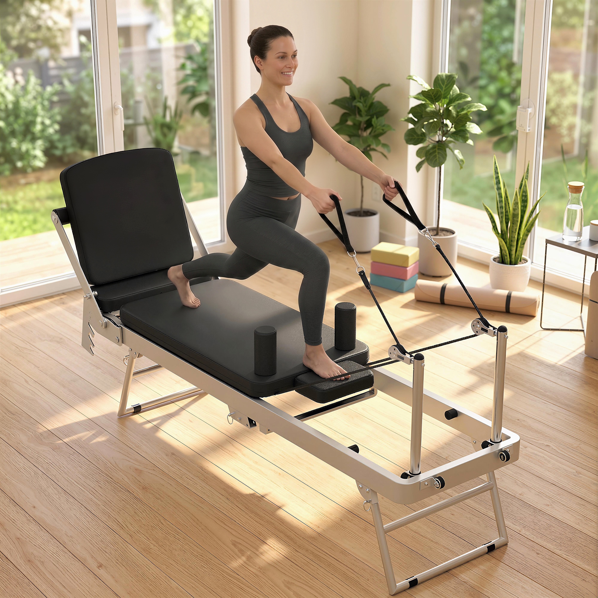 Sportnow Reformer Pilates Pieghevole per Casa con 2 Bande Elastiche   Aosom Italy