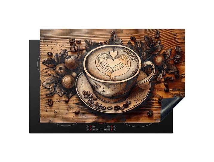 HERDABDECKPLATTE Kaffee - Vintage - Braun - Tasse - Holz Abdeckung Ceranfeld 81.2x52 cm