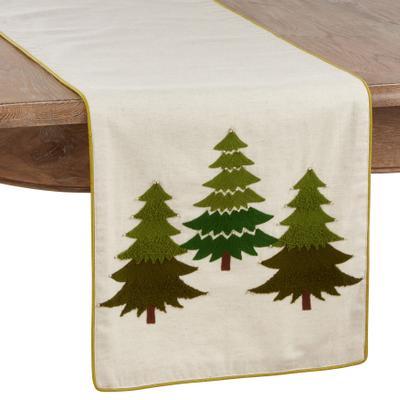 Saro Lifestyle Embroidered Christmas Tree Holiday Table Runner