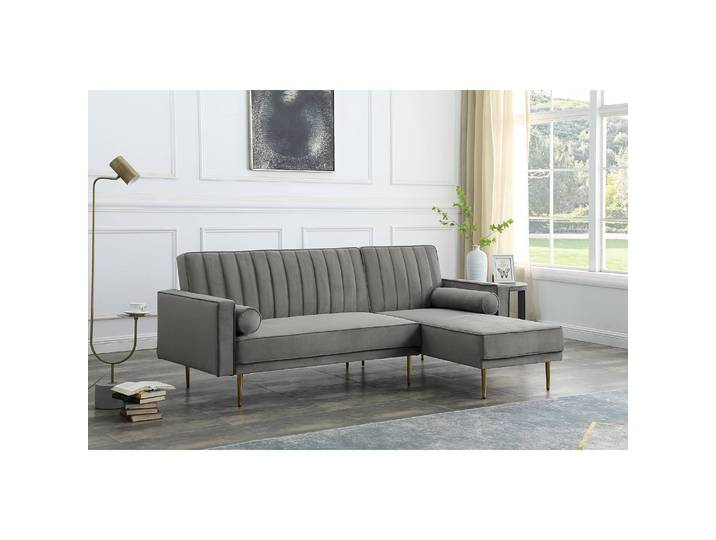 Ecksofa SATAI mit Schlaffunktion Grau Samt Ceara 223 x 86 x 144cm Longchair beidseitig montierbar mit Schlaffunktion Glamour