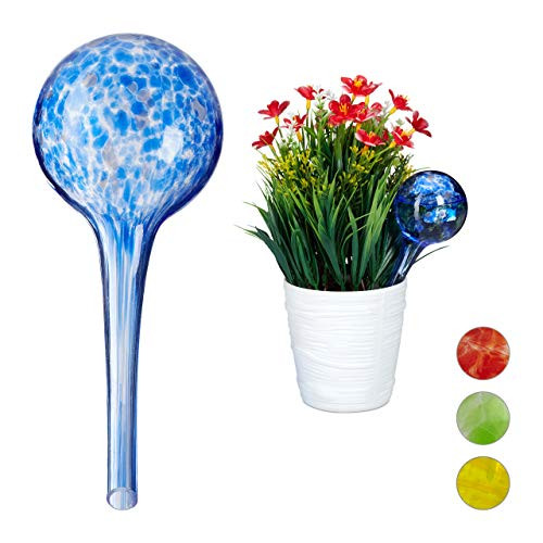 Relaxdays Waterdruppelaar 2 stuks, Glas, Blauw/Multicolour