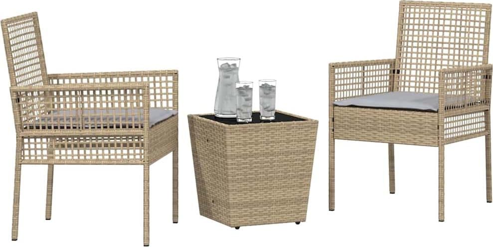 vidaXL Tuinset bistro, 3 stuks, beige, polyrotan