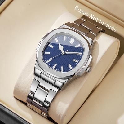 Fusion Finds Luxury Square Men's Watch With Calendar, Quartz Watch For Men, Minimalist Business Dress Timepiece blue