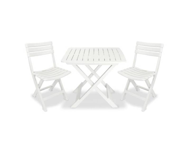 Ensemble de jardin de bistro pliable 3 pcs - Table et chaises - Plastique Blanc