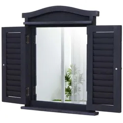 Wandspiegel Spiegelfenster mit Fensterläden 53x42x5cm ~ dunkelgrau