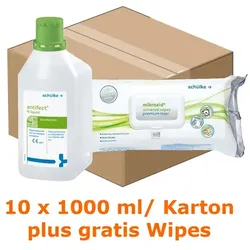 Schülke Antifect N liquid 10x 1000 ml plus Mikrozid Wipes Flächen- und Gerätedesinfektion plus Mikrozid Maxi Wipes