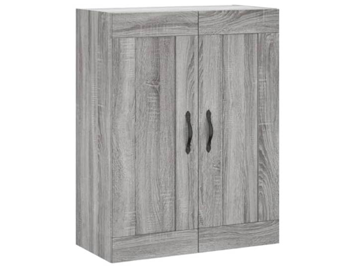 Wandschrank Grau Sonoma 69,5x34x90 cm Holzwerkstoff mit 2 Türen 3 Fächer, schwarze Aluminiumgriffe, Wandmontage, vielseitig nutzbar