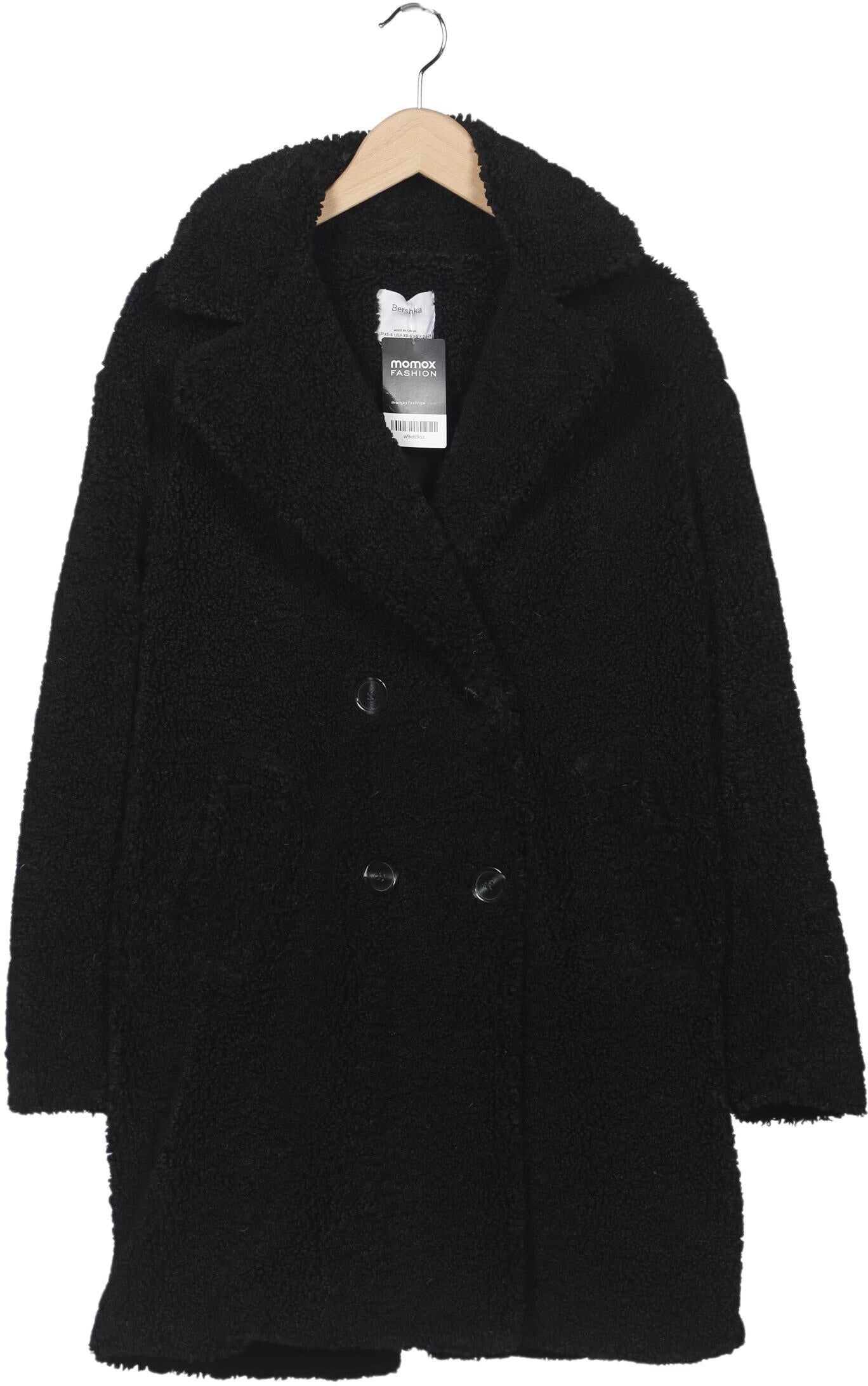 bershka Damen Mantel, Schwarz, Gr. XS, Synthetik - Second Hand