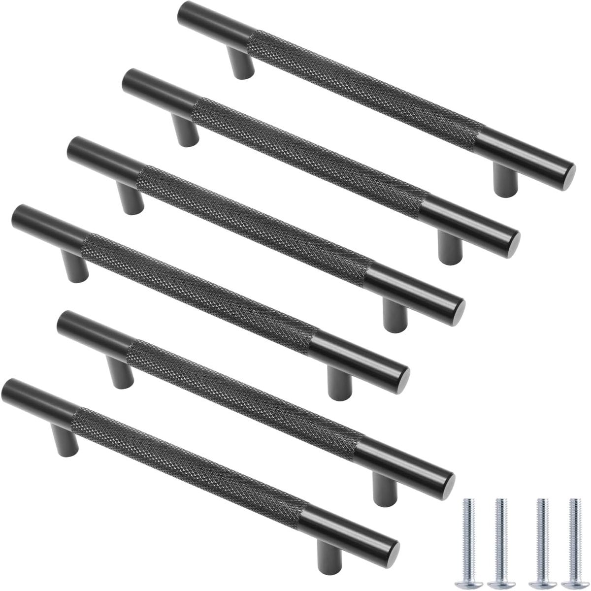 Set van 6 matzwarte T-Bar kastgrepen 128mm met groef voor keuken en meubels
