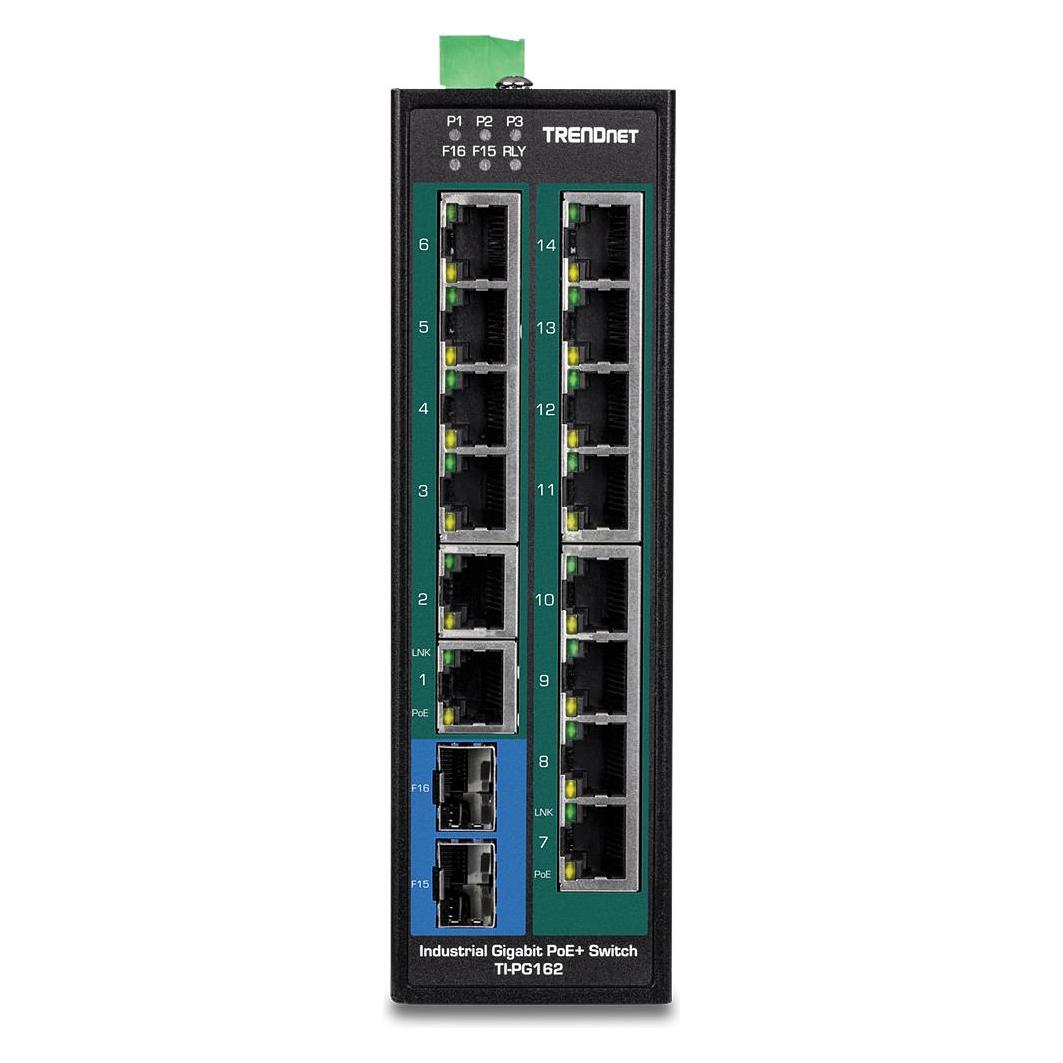 Trendnet Industrie Switch 16Port Gbit PoE+ Metall DIN-Rail (16 Ports) (TI-PG162)