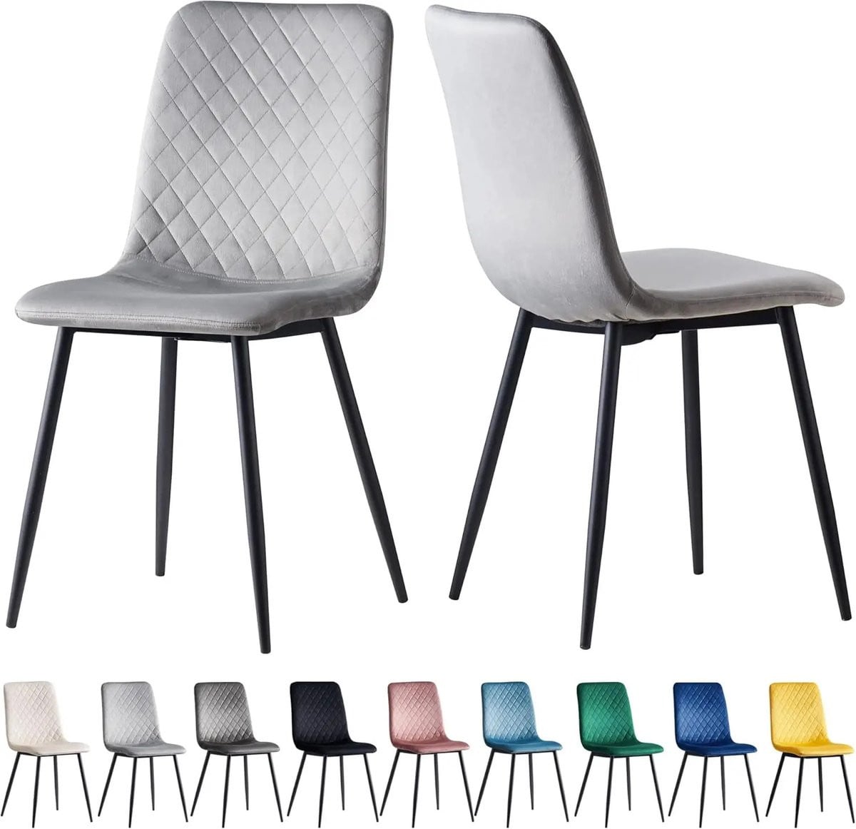 Gudalio Eetkamer Stoelen Set van 2 - Scandinavische stijl - Licht Grijs Fluweel met Metalen Poten