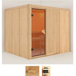 Sauna KARIBU "Gitte", beige (naturbelassen), ohne Ofen, (ohne Ofen), Saunen, ohne Ofen