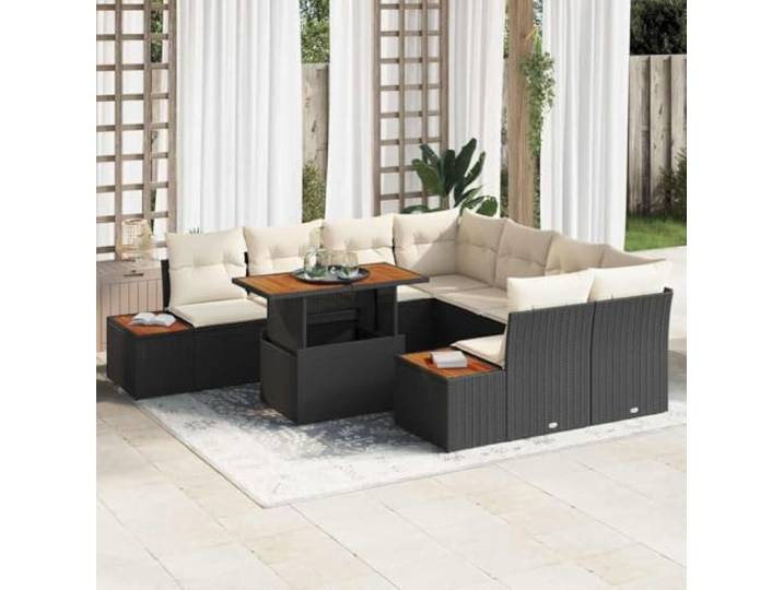 Poly Rattan Garten Esszimmer Set 6 Sitzplätze Schwarz 100x55x73 cm Garten-Sofa-Set mit Stauraum 9-tlg Poly Rattan Schwarz inkl. Sitzkissen, modulares Lounge-Möbel Set für Terrasse Balkon