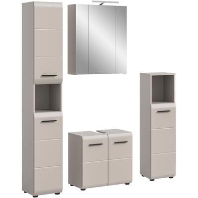Badezimmer-Set WELLTIME, beige (kaschmir), B:150cm H:185cm T:30cm, Holzwerkstoff, MDF, Kastenmöbel-Sets, Bad-Kombination, Bad-Möbel, Badezimmer, Kombination, Kombi