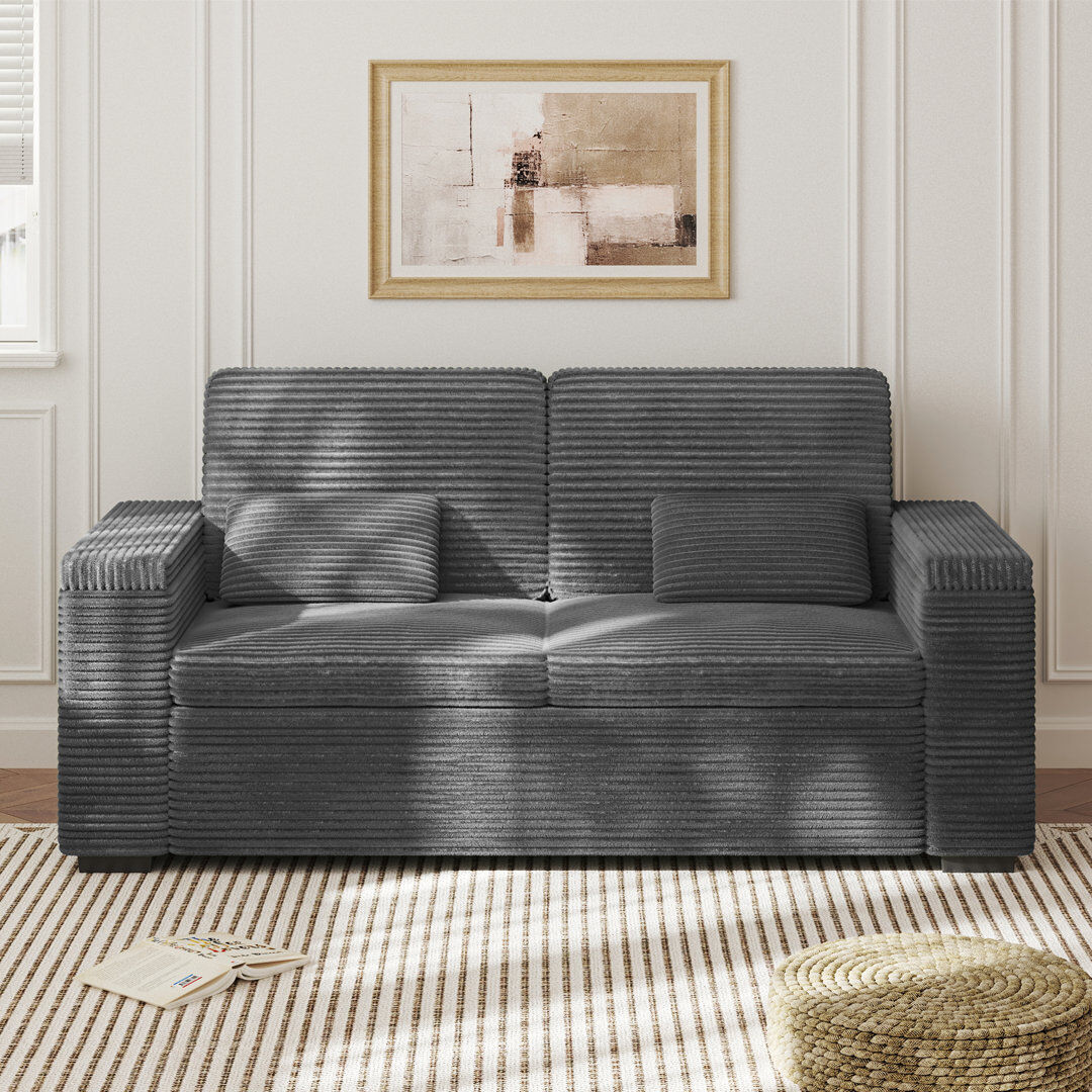 17 Stories 2 Seater Corduroy Sofa Grey 84cm H X 180cm W X 74cm D