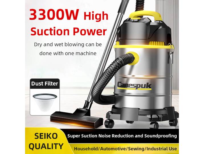 Aspirateur domestique industriel 3 en 1, grand support d'aspiration, aspirateur à sec, nettoyeur de couture de voiture, 3300W