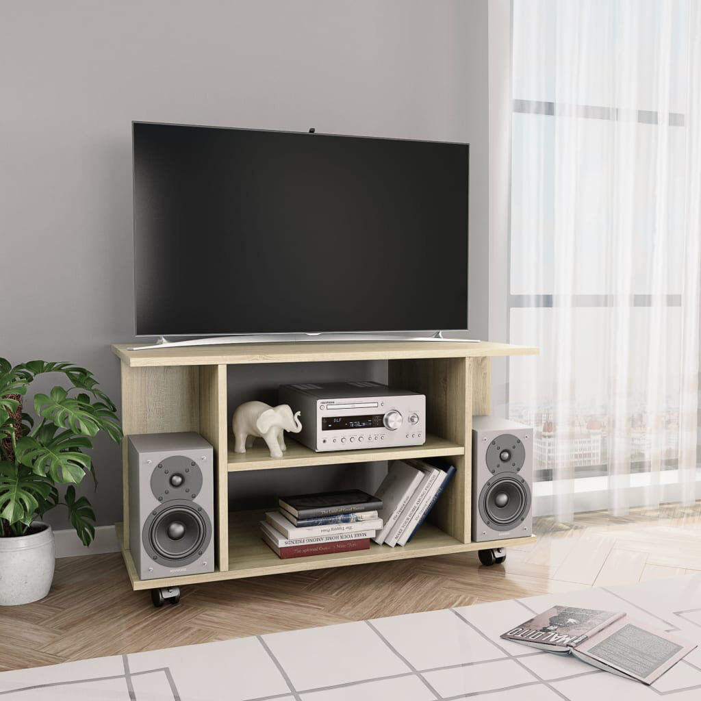Brayden Studio Hanska TV Cabinet with Castors 80x40x45 cm Engineered Wood Sonoma Oak