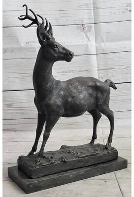 Bronzhaus Elk Reindeer Stag Buck Hot Cast Bronze Figure Sculpture On Marble Base By Milo