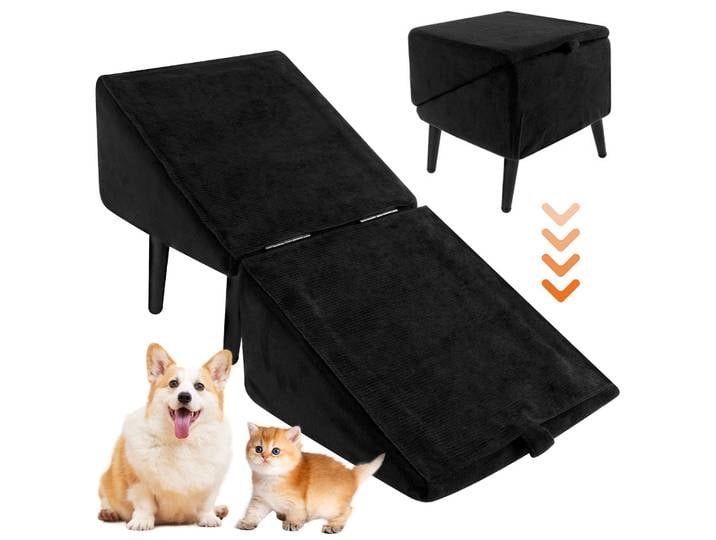 Escalier pliant fendu pour chien, pouf, antidérapant, pour monter, lit, canapé, tabouret multifonctionnel en coton et lin, marche pour chien
