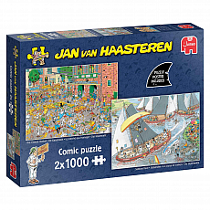 Jumbo Spiele Puzzle - Der Käsemarkt/Die Segelregatta (Jan van Haasteren) ( 2 x 1000 Teile) 302420