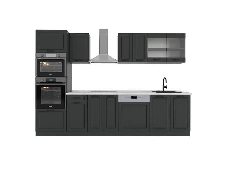 Cuisine avec armoire haute pt marbre anthracite 300x81,6cm