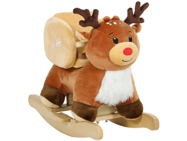 Aiyaplay Kinder-Schaukelpferd Rentier mit Schlafliedern Plüsch Braun, 32x55x65 cm, unisex, mit Musik, Spielzeug, Schaukeltiere