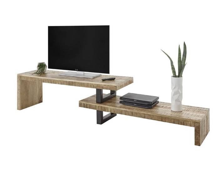möbelando TV-Regal Beed, aus Mango massiv, Metall in Mango, schwarz