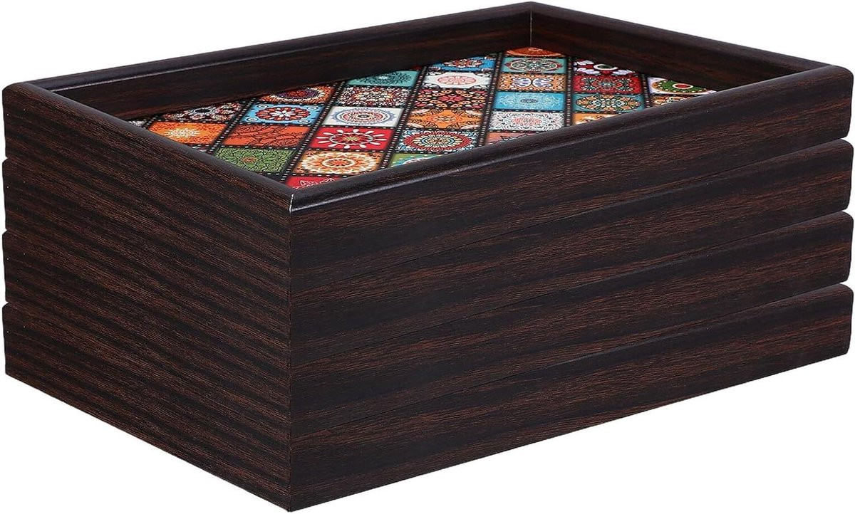 Decoratief houten opberg dienblad met chic bloemendesign, meerkleurig, 30 x 20 cm