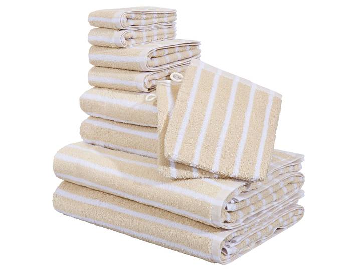 Handtuch Set OTTO HOME Jannika, Duschtücher, Handtücher, Gästetücher, Seiftücher, Waschlappen , beige (beige weiß), 10, Frottier, Frottier, Obermaterial: 100% Baumwolle, Handtuch-Sets, Handtuch Set, Handtücher mit Streifen, 100% Baumwolle, weich, umfangreiches Set