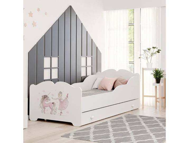 Lit enfant Anna  Fille à la licorne  160x80 avec tiroir matelas et sommier