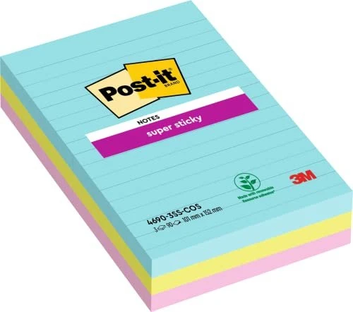 Post-it Haftnotizen Super Sticky Notes, 101x152 mm, liniert