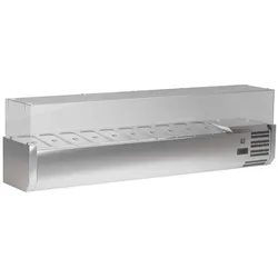 Pizzakühltisch - Pizzatisch mit 2 Türen und 7 Schubladen inkl. Glaskühlaufsatzvitrine für 1/4 GN Behälter - IDEAL schwarze Granitarbeitsplatte