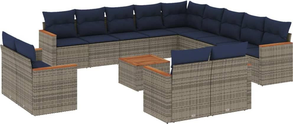 14-teiliges Gartensofa-Set mit Kissen, grau, Polyrattan