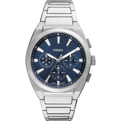 Chronograph FOSSIL "Everett", blau (edelstahlfarben, blau), Armbanduhren, Herren, Chronograph, Quarzuhr, Armbanduhr, Herrenuhr, Edelstahlarmband, analog
