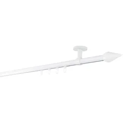 Ondeco Gardinenstange auf Maß Innenlauf 20mm Kegel 1-lauf Deckenträger 4cm mit Gleiter Farbe: Weiß, Größe: 230cm